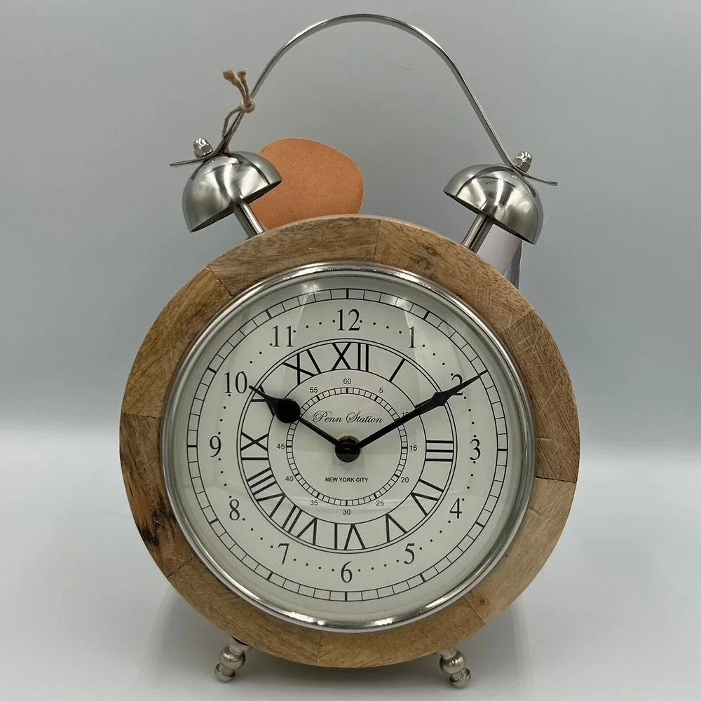Penn Station Alarm Clock Unisex OS Brown Brand New Wood Metal Vintage NYC Style